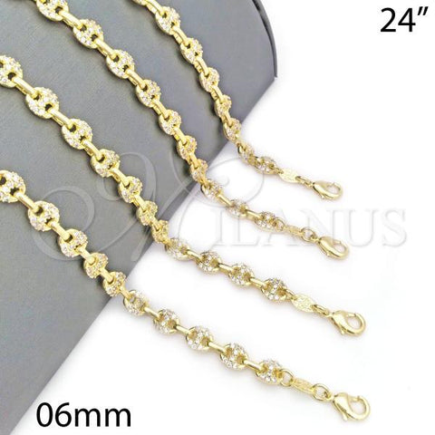 Oro Laminado Fancy Necklace, Gold Filled Style Puff Mariner Design, with White Micro Pave, Polished, Golden Finish, 04.63.1401.24