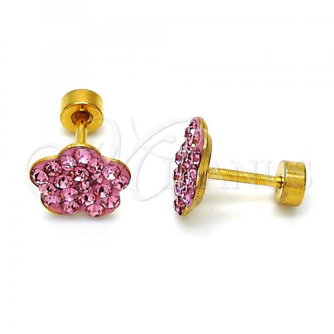 Stainless Steel Stud Earring, Flower Design, with Rose Crystal, Polished, Golden Finish, 02.271.0020.5