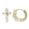 Oro Laminado Huggie Hoop, Gold Filled Style Cross Design, with White Cubic Zirconia, Polished, Golden Finish, 02.210.0645.15