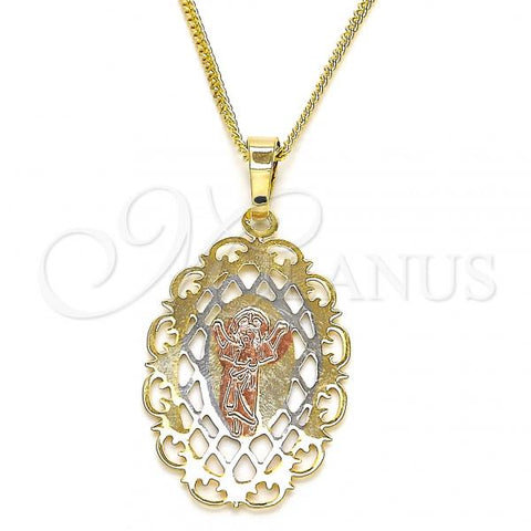 Oro Laminado Pendant Necklace, Gold Filled Style Divino Niño Design, Polished, Tricolor, 04.106.0053.20