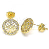 Oro Laminado Stud Earring, Gold Filled Style Tree Design, with White Micro Pave, Polished, Golden Finish, 02.156.0449