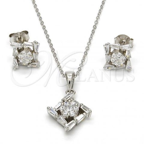 Sterling Silver Earring and Pendant Adult Set, with White Cubic Zirconia, Polished, Rhodium Finish, 10.286.0022