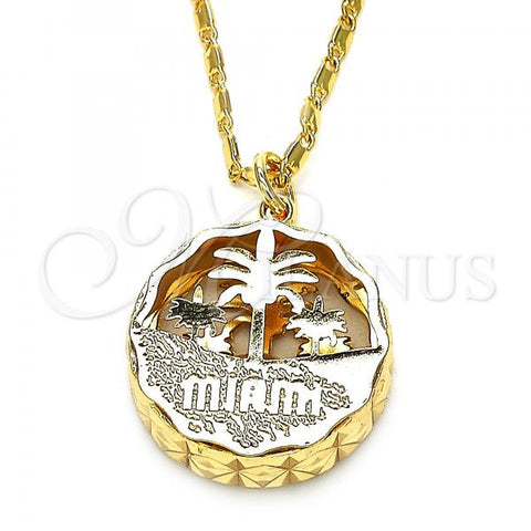 Oro Laminado Pendant Necklace, Gold Filled Style Tree Design, with White Cubic Zirconia, Diamond Cutting Finish, Golden Finish, 04.106.0036.20