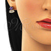 Oro Laminado Stud Earring, Gold Filled Style with Amethyst and White Cubic Zirconia, Polished, Golden Finish, 02.346.0008.1