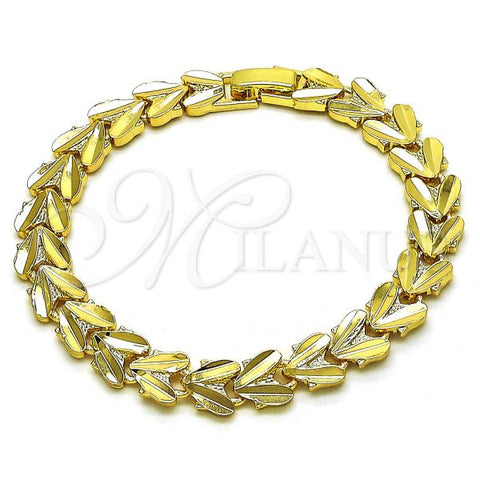 Oro Laminado Solid Bracelet, Gold Filled Style Heart Design, Diamond Cutting Finish, Golden Finish, 03.413.0001.07