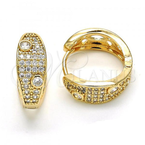 Oro Laminado Huggie Hoop, Gold Filled Style with White Cubic Zirconia, Polished, Golden Finish, 02.210.0132.2.20