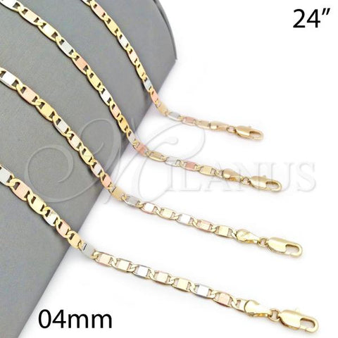 Oro Laminado Basic Necklace, Gold Filled Style Mariner Design, Diamond Cutting Finish, Tricolor, 04.65.0207.24