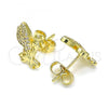 Oro Laminado Stud Earring, Gold Filled Style Angel Design, with White Micro Pave, Polished, Golden Finish, 02.156.0574