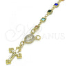 Oro Laminado Bracelet Rosary, Gold Filled Style Guadalupe and Crucifix Design, with Multicolor Cubic Zirconia, Polished, Golden Finish, 09.326.0002.08
