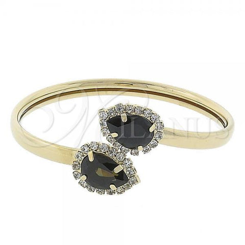 Oro Laminado Individual Bangle, Gold Filled Style Teardrop Design, with Black and White Cubic Zirconia, Polished, Golden Finish, 5.231.015 (05 MM Thickness, One size fits all)