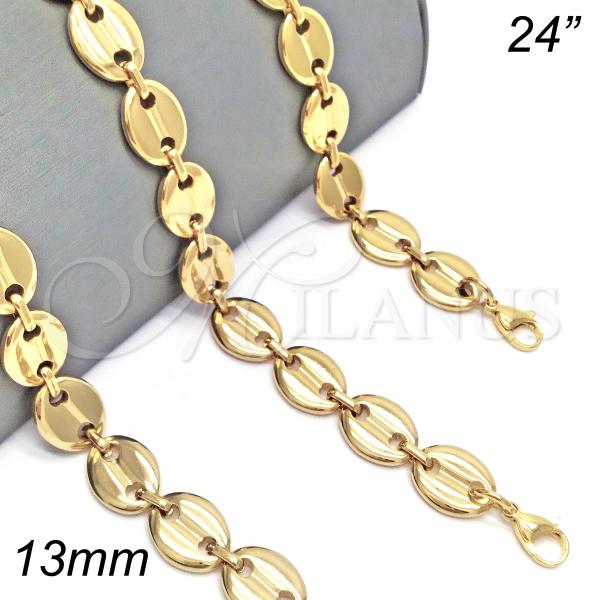 Oro Laminado Basic Necklace, Gold Filled Style Puff Mariner Design, Polished, Golden Finish, 04.116.0063.24