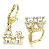Oro Laminado Dangle Earring, Gold Filled Style Little Boy and Little Girl Design, Polished, Tricolor, 02.351.0080