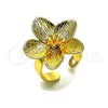 Oro Laminado Elegant Ring, Gold Filled Style Flower Design, Diamond Cutting Finish, Golden Finish, 01.282.0003