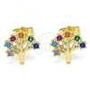 Oro Laminado Stud Earring, Gold Filled Style Tree Design, with Multicolor Cubic Zirconia, Polished, Golden Finish, 02.210.0445.1