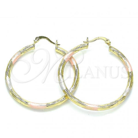 Oro Laminado Medium Hoop, Gold Filled Style Diamond Cutting Finish, Tricolor, 02.213.0242.40