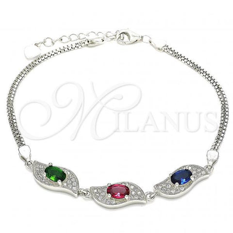 Sterling Silver Fancy Bracelet, with Multicolor Cubic Zirconia, Polished, Rhodium Finish, 03.286.0014.4.07