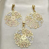 Oro Laminado Earring and Pendant Adult Set, Gold Filled Style Tricolor, 5.051.003