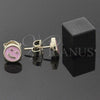 Oro Laminado Stud Earring, Gold Filled Style Smile Design, Pink Enamel Finish, Golden Finish, 02.64.0315 *PROMO*
