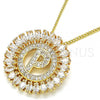 Oro Laminado Pendant Necklace, Gold Filled Style Initials Design, with White Cubic Zirconia, Polished, Golden Finish, 04.210.0019.20