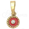 Oro Laminado Fancy Pendant, Gold Filled Style Flower Design, with White Crystal, Dark Pink Enamel Finish, Golden Finish, 05.163.0069.2