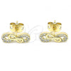 Oro Laminado Stud Earring, Gold Filled Style Infinite Design, with White Micro Pave, Polished, Golden Finish, 02.342.0108