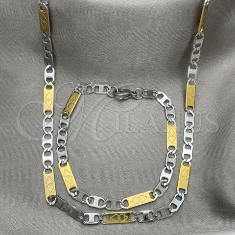 Stainless Steel Necklace and Bracelet, Mariner Design, Diamond Cutting Finish, Two Tone, 04.113.0047.24