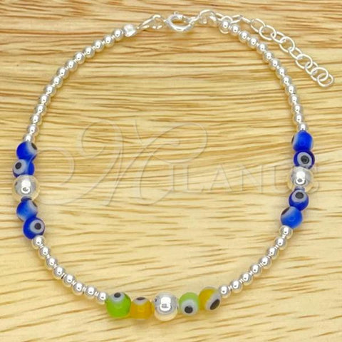 Sterling Silver Adjustable Bolo Bracelet, Ball and Evil Eye Design, with Blue Topaz Crystal, Polished, Silver Finish, 03.402.0027.07