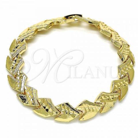 Oro Laminado Solid Bracelet, Gold Filled Style Diamond Cutting Finish, Golden Finish, 03.233.0010.08