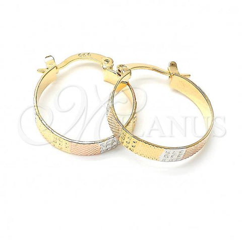 Oro Laminado Small Hoop, Gold Filled Style Diamond Cutting Finish, Tricolor, 5.158.027