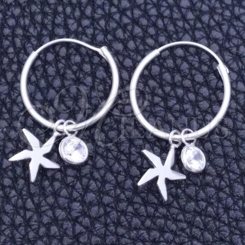 Sterling Silver Small Hoop, Flower Design, with White Cubic Zirconia, Polished, Silver Finish, 02.402.0014.15