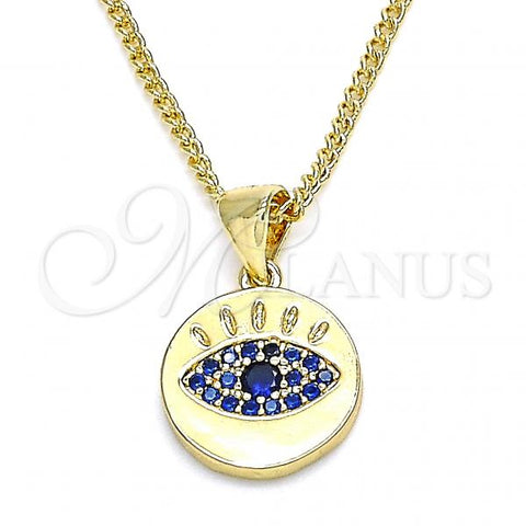 Oro Laminado Pendant Necklace, Gold Filled Style with Sapphire Blue Micro Pave, Polished, Golden Finish, 04.156.0306.1.20