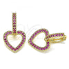 Oro Laminado Huggie Hoop, Gold Filled Style Heart Design, with Ruby Micro Pave, Polished, Golden Finish, 02.210.0449.1.15