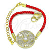 Oro Laminado Fancy Bracelet, Gold Filled Style Evil Eye and Moon Design, with White Micro Pave and White Cubic Zirconia, Polished, Golden Finish, 03.368.0052.06