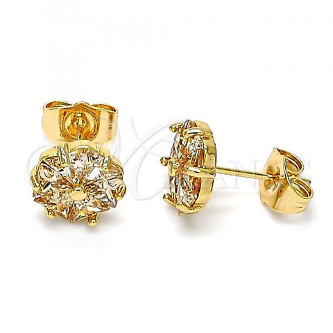 Oro Laminado Stud Earring, Gold Filled Style with Champagne Cubic Zirconia, Polished, Golden Finish, 02.310.0041.3