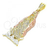Oro Laminado Religious Pendant, Gold Filled Style Guadalupe Design, Polished, Tricolor, 05.351.0136