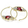 Oro Laminado Large Hoop, Gold Filled Style Elephant and Heart Design, with Garnet and White Crystal, Diamond Cutting Finish, Golden Finish, 02.380.0052.50