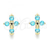 Oro Laminado Huggie Hoop, Gold Filled Style Cross Design, with Aqua Blue Cubic Zirconia, Polished, Golden Finish, 02.210.0645.2.15