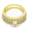 Oro Laminado Wedding Ring, Gold Filled Style Duo Design, with White Cubic Zirconia, Polished, Golden Finish, 01.99.0037.08 (Size 8)