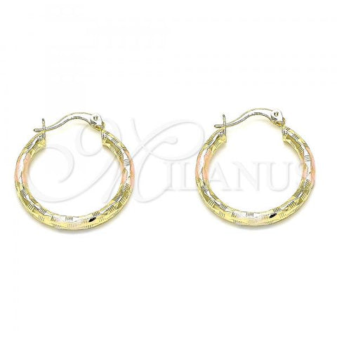 Oro Laminado Small Hoop, Gold Filled Style Diamond Cutting Finish, Tricolor, 02.213.0251.25