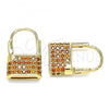 Oro Laminado Small Hoop, Gold Filled Style Lock Design, with Garnet Micro Pave, Polished, Golden Finish, 02.341.0057.2.12