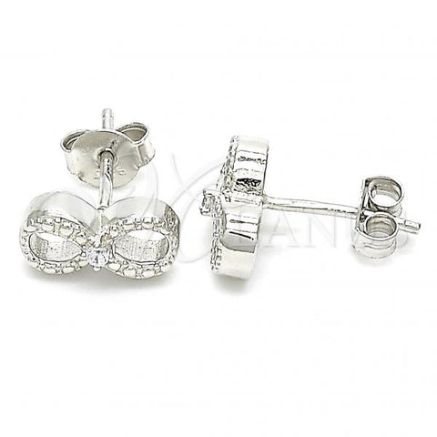 Sterling Silver Stud Earring, Infinite Design, with White Cubic Zirconia, Polished, Rhodium Finish, 02.369.0035