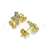 Oro Laminado Stud Earring, Gold Filled Style Teddy Bear Design, with White Micro Pave, Polished, Golden Finish, 02.156.0645