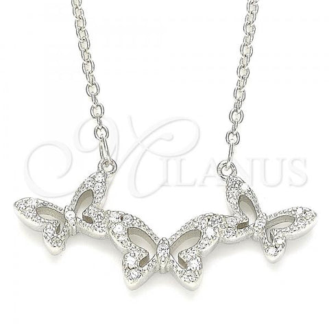 Sterling Silver Pendant Necklace, Butterfly Design, with White Cubic Zirconia, Polished, Rhodium Finish, 04.336.0190.16