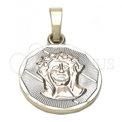 Oro Laminado Religious Pendant, Gold Filled Style Jesus Design, Diamond Cutting Finish, Tricolor, 05.163.0034.1