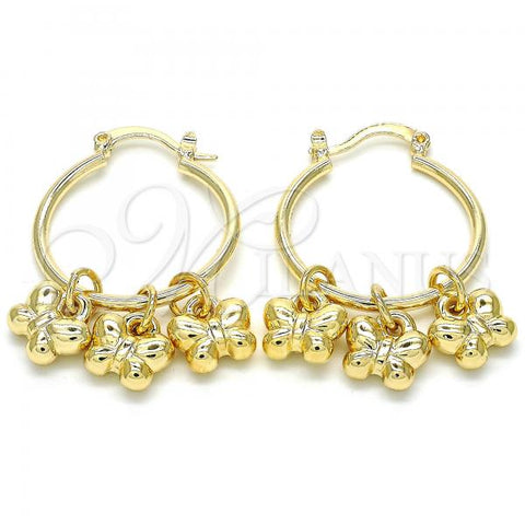 Oro Laminado Small Hoop, Gold Filled Style Butterfly Design, Polished, Golden Finish, 02.63.2636.25