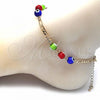 Oro Laminado Fancy Anklet, Gold Filled Style Evil Eye Design, Multicolor Resin Finish, Golden Finish, 03.63.2069.2.10