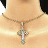 Oro Laminado Religious Pendant, Gold Filled Style Crucifix Design, Polished, Tricolor, 05.351.0023