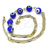 Oro Laminado Fancy Anklet, Gold Filled Style Evil Eye Design, Blue Polished, Golden Finish, 03.63.2071.2.10