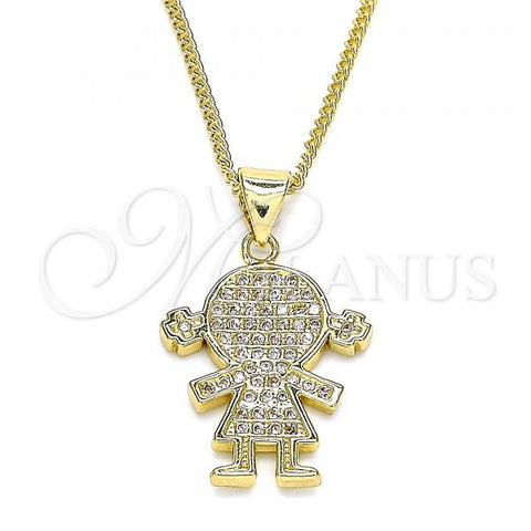 Oro Laminado Pendant Necklace, Gold Filled Style Little Girl Design, with White Micro Pave, Polished, Golden Finish, 04.195.0056.20