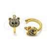Oro Laminado Earcuff Earring, Gold Filled Style Teddy Bear Design, with White and Black Micro Pave, Polished, Golden Finish, 02.210.0683